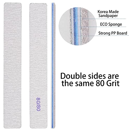 Tecbeauty 80/80 Grit Double-Sided Nail Files 50pcs for Acrylic Nails & Nail Art