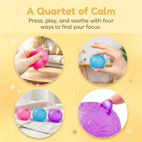 3 Pack Miniature Cat Squishy Balls - Stress Relief Figurines