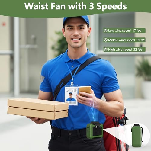 Portable Waist Fan with 6000mAh Battery - 3 Speed Clip Fan for Hands-Free Cooling