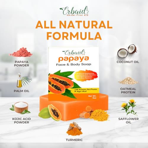 Papaya & Turmeric Skin Brightening Soap Bar for Face & Body - Reduce Dark Spots & Acne