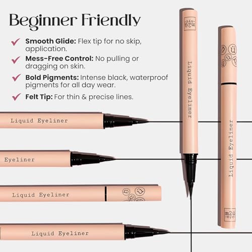 M2U NYC Waterproof Liquid Eyeliner Pen Black - No Smudge, Up to 24H Wear