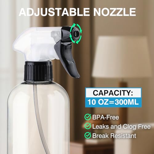 KREMORV 10oz Spray Bottles - 2 Pack, Adjustable Nozzle for Multi-Use