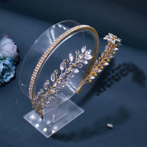 Handmade Gold Wedding Hair Band with Rhinestones for Brides