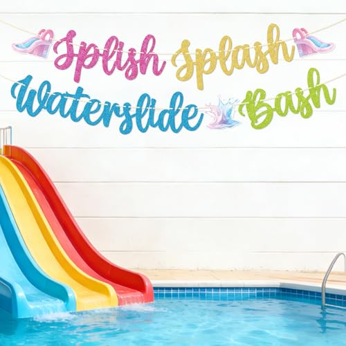 Qttier Splish Splash Waterslide Bash Banner - Pool Party Decor