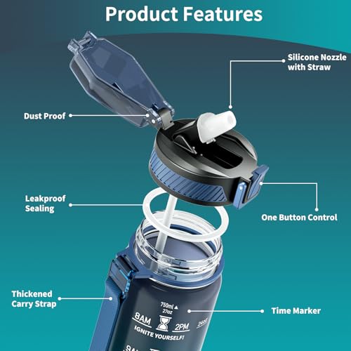 QLUR 27oz Motivational Water Bottle with Straw - BPA Free, Leakproof