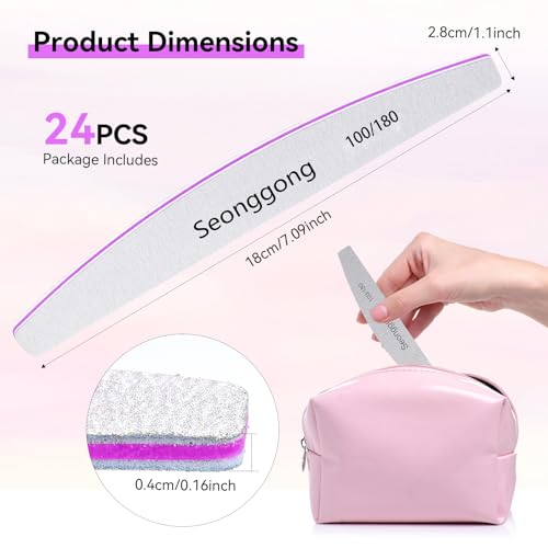 24 PCS Double-Sided Nail Files 100/180 Grit for Manicure & Pedicure