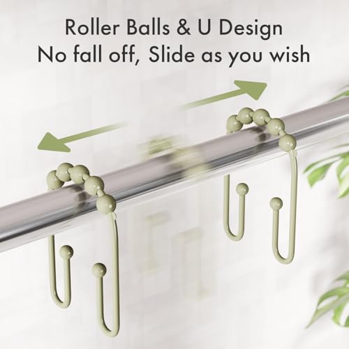 AmazerBath Sage Green Shower Curtain Hooks - Rust Proof Double Hooks, 12 Pack
