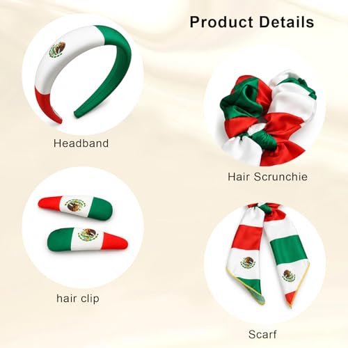 Mexico Flag Hair Accessory Set - 4-Piece Headbands & Clips