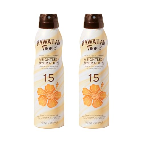 Hawaiian Tropic Weightless Hydration SPF 15 Sunscreen Spray, 6 Oz (2 Pack)