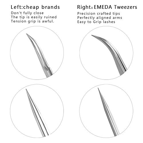 EMEDA Professional Eyelash Extension Tweezers Set - Straight & J Curved