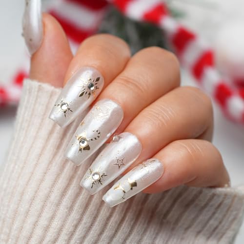 Pretty Diva Gold Christmas Nail Stickers 3D Xmas Nail Art with Rhinestones & Charms