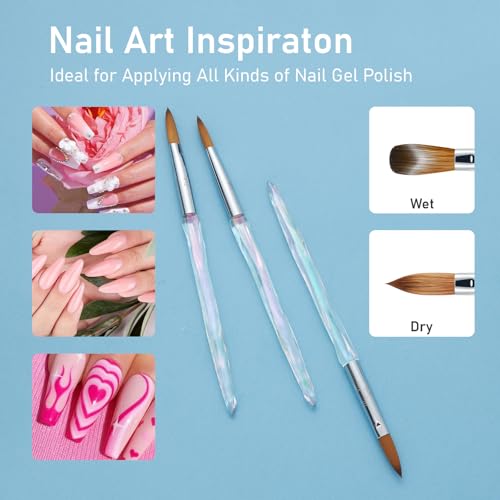 3PCS Acrylic Nail Brush Set - Sizes 8/10/12 for Nail Art