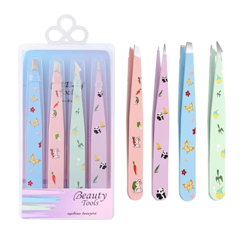 FADLASH Stainless Steel Eyebrow Tweezers Set - 4pcs Precision Grooming Tools