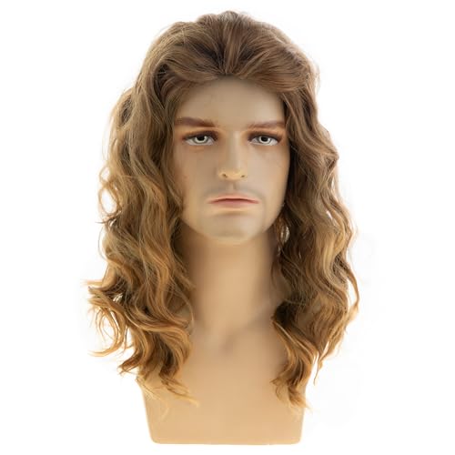 Light Brown Wavy Wig for Men - Medium Length Synthetic Hair