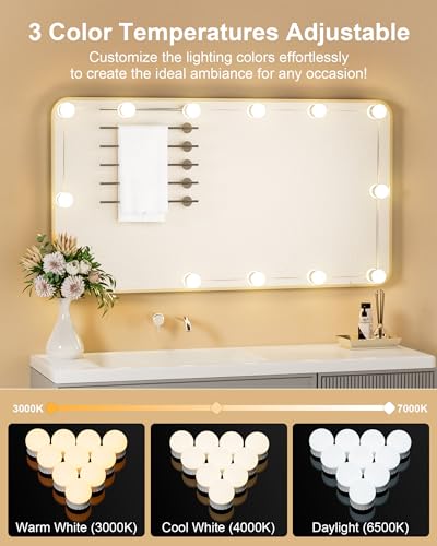 Yarnock 12 Bulbs LED Vanity Lights for Makeup - Adjustable Brightness & Color Temperature