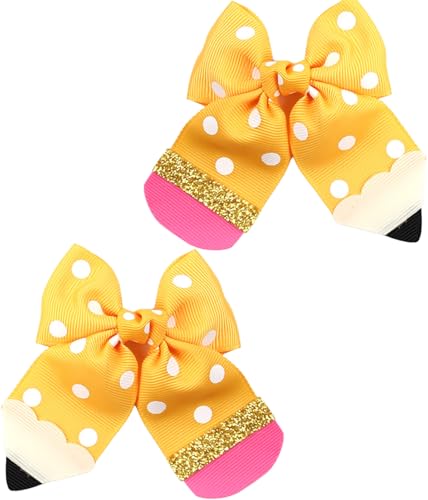 Yellow Pencil Hair Bows Clips 2-Pack for Girls Back to School Toddler Kids