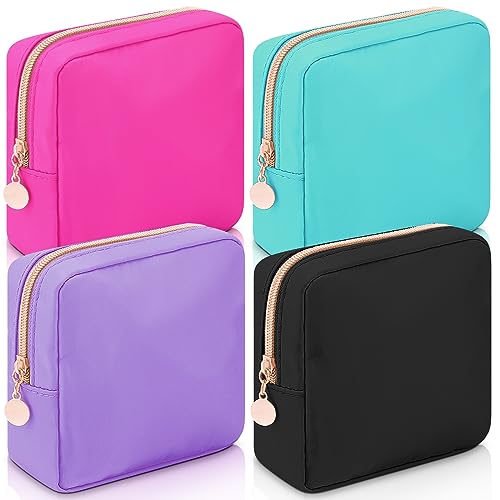 Hushee 4-Pack Nylon Makeup Bags in Black, Fuchsia, Mint, Grape (Mini)