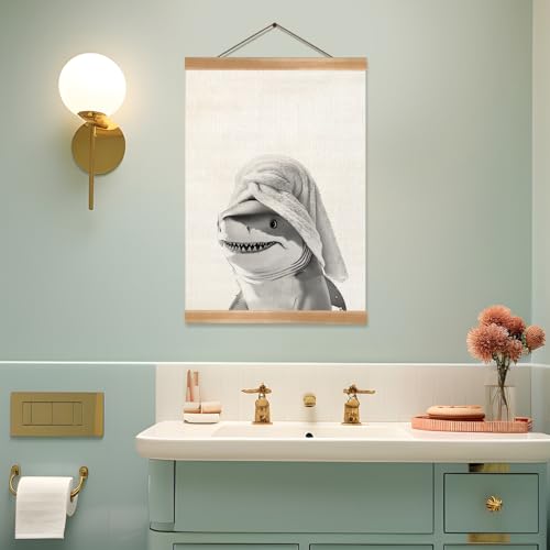 Funny Shark Bathroom Wall Art - 12x16 Inch Linen Poster