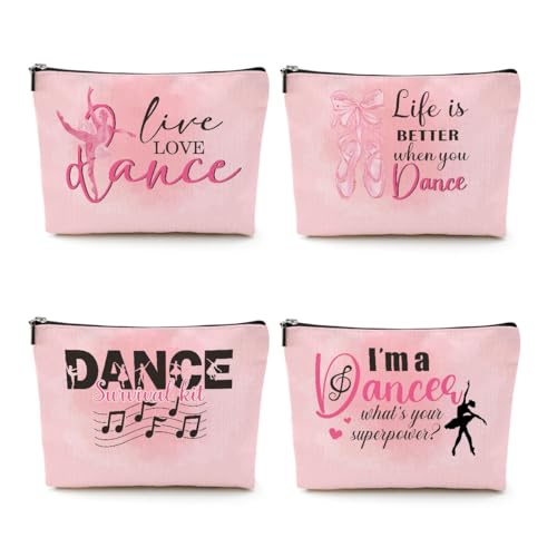 4-Piece Dance Makeup Bag Set, Cotton Linen Travel Cosmetic Pouch for Dancers