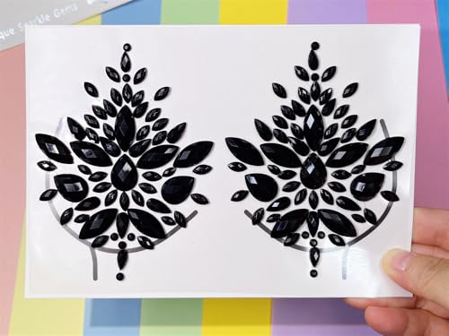 Black Rhinestone Body Gems Sticker for Festival Halloween Makeup & Body Art