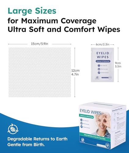 60-Count Tea Tree Oil Eyelid Cleansing Wipes for Dry Eye Relief