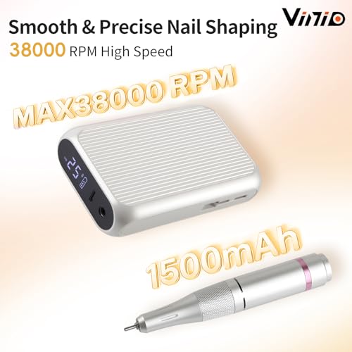 Vinid Professional Electric Nail Drill, 38,000RPM Rechargeable Manicure Kit