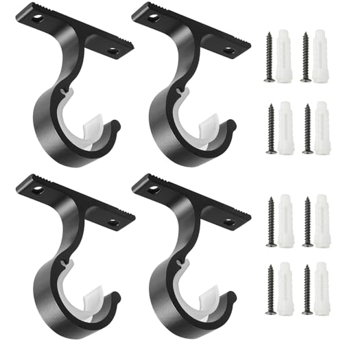 Anndason Heavy Duty Curtain Rod Brackets - Wall & Ceiling Mount, Black (Set of 4)