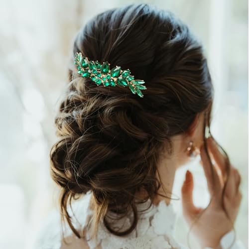 BETITETO Green Bridal Crystal Hair Comb for Wedding & Special Occasions