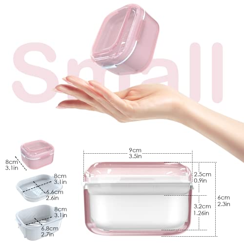 ARGOMAX Pink Denture Cup with Strainer & Tray - Open-Top Soaking & Rinsing