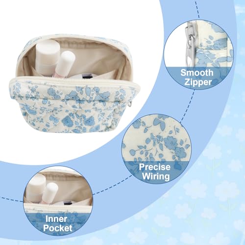 Tmtains Aa-Blue Flower Small Quilted Cotton Makeup Bag for Travel & Purse