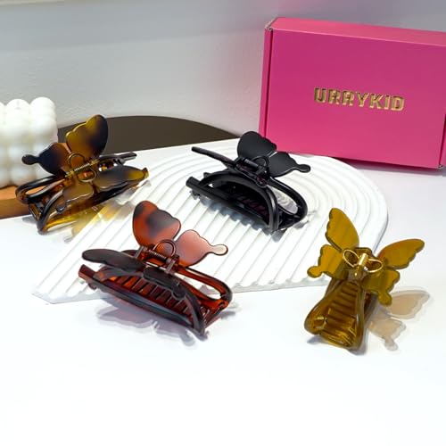 Urrykid Butterfly Hair Clips 4 Pack – Large 4.4 Inch Non-Slip Claw Clips for Thick Hair, Women's Gift