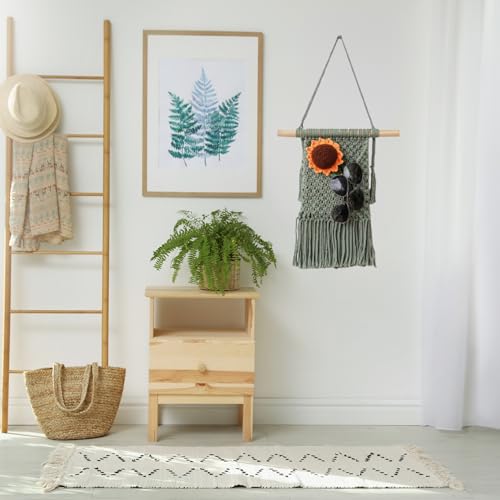 Macrame Wall Hanging Basket - Sage Green, 13x15 inches | Boho Mail Organizer & Key Holder