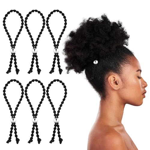 6 Adjustable No-Slip Black Hair Ties for Curly Hair - Qulkws