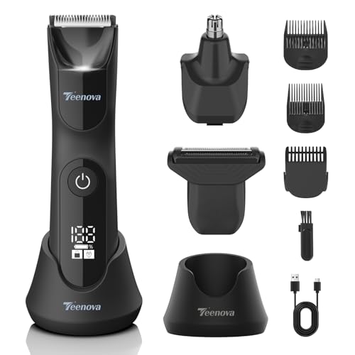 Manscape Body Hair Trimmer for Men, No Nick Pubic Bikini Trimmer for Women, 3 in 1 Versatile Groin Shaver with Nose Hair Trimmer, Cordless Dock Charging, LED Display, Wet/Dry Grommer (Black)
