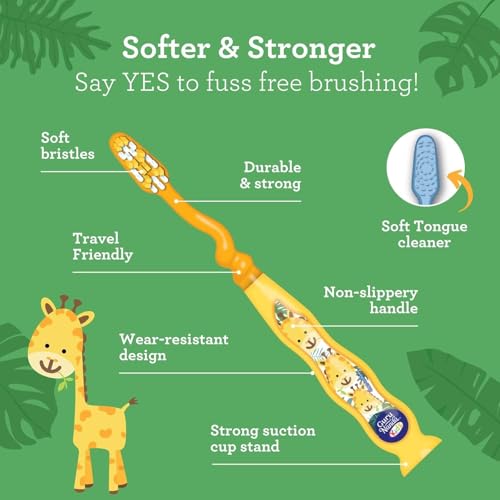 GuruNanda Kids Toothbrush with Suction Cup - Soft Bristles, 4 Pack