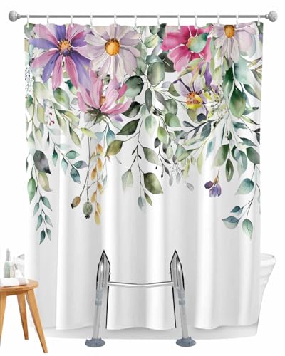 Floral Eucalyptus Split Shower Curtain - 72" Waterproof Fabric