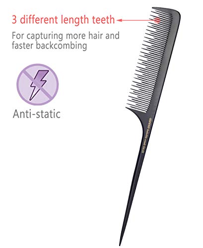 Teasing Comb for Fine Hair - Anti-Static Bakelite Rat Tail, Backcombing & Volume