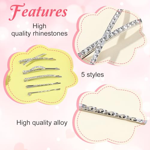 10Pcs Rhinestone Hair Pins Set - Crystal Diamond Bling Bobby Clips for Women & Girls