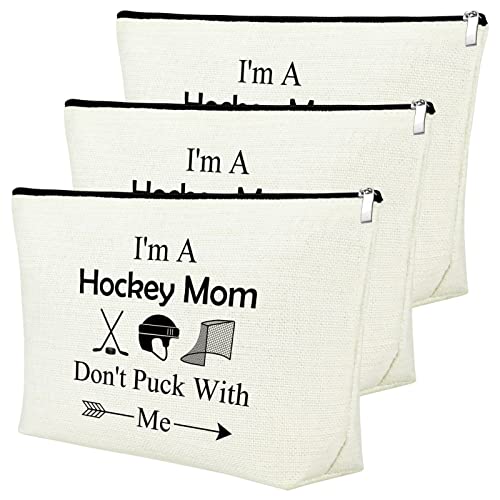 I'm a Hockey Mom Don't Puck with Me 3PCS Makeup & Zipper Pouch Gift for Women & Sports Lovers