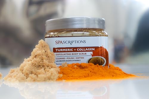 SpaScriptions Turmeric & Collagen Sugar Scrub - 21 oz Brightening Exfoliator for Dull Skin