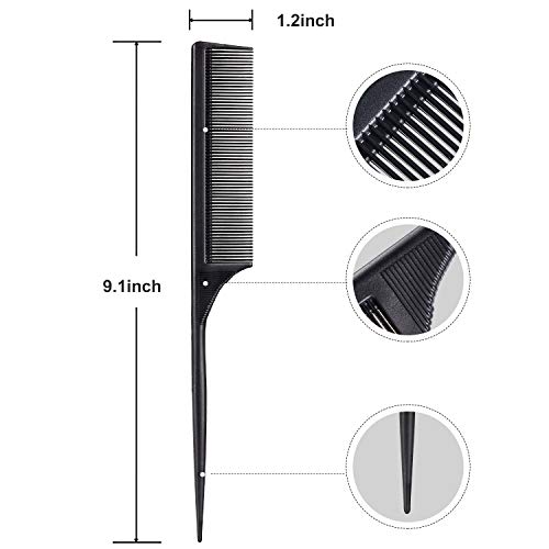 Leinuosen 3 Pack Rat Tail Combs Fine Tooth Parting Tip Black