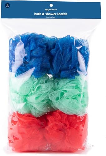 Amazon Basics Exfoliating Bath Loofah Set - Multicolor, Pack of 6