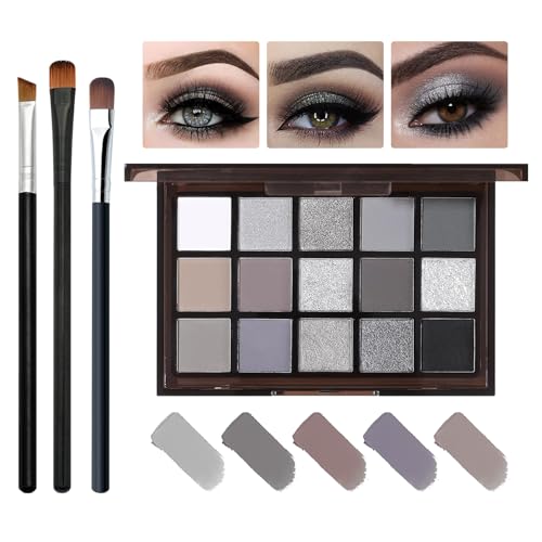 Black Smokey Grey 15-Color Eye Shadow Palette – Matte & Shimmer, Long-Lasting Pigment (Variation: black, grey) by PPPanYiDi