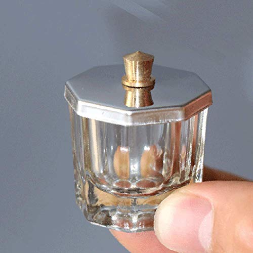 Mini Glass Dappen Dish with Stainless Steel Lid - Nail Art Mixing Cup, 2 Pack