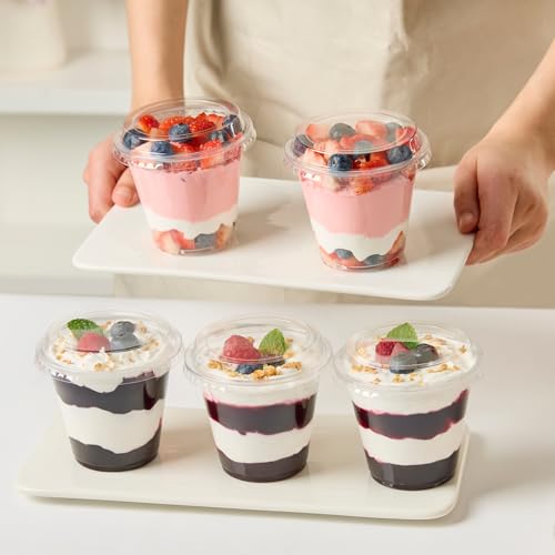 9 oz Plastic Dessert Cups with Lids - 50 Pack Clear Parfait Cups