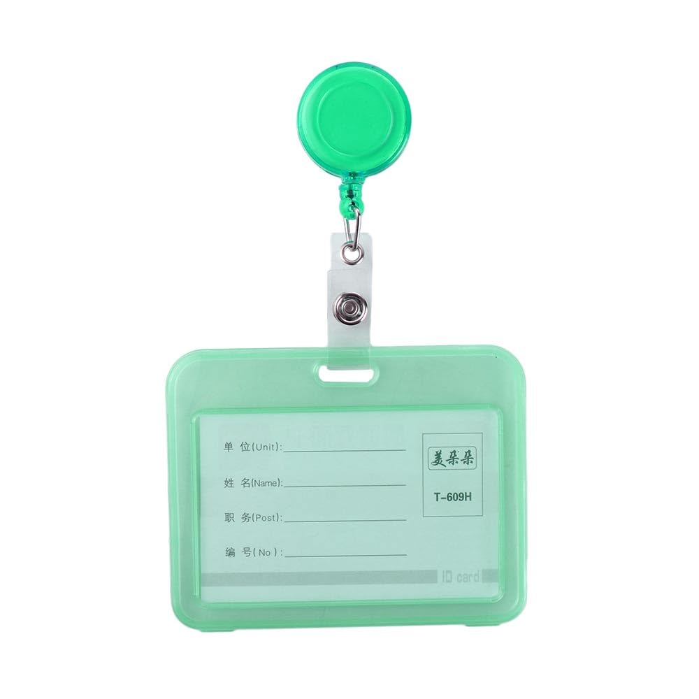 Transparent Protective Credit Cards Protector Card Storage Case Work ID Card with Chain Retractable(Green-Horizontal)
