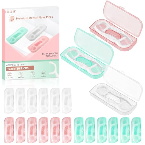 HOFASON 180 Travel Dental Floss Picks - Portable Case for Adults