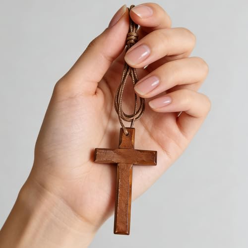 Allyix Wooden Cross Wall Decor Set - Large & Small with Lanyard