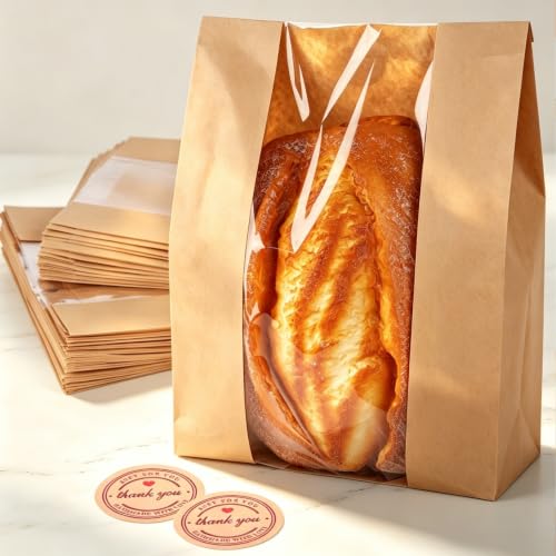 60 Pcs Clear Window Bread Bags for Homemade Sourdough & Baked Goods