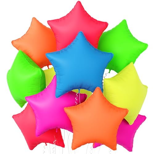 Rainbow Star Foil Balloons Set – 12 Pcs 19 Inch Neon Colors for Parties